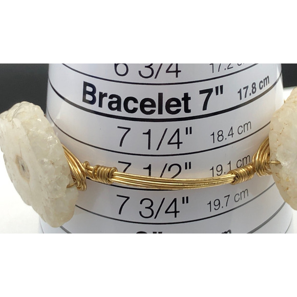 Bourbon & Boweties Bracelet Milky Quartz Slabs Gold Tone Wire Wrapped Bangle - Picture 7 of 7